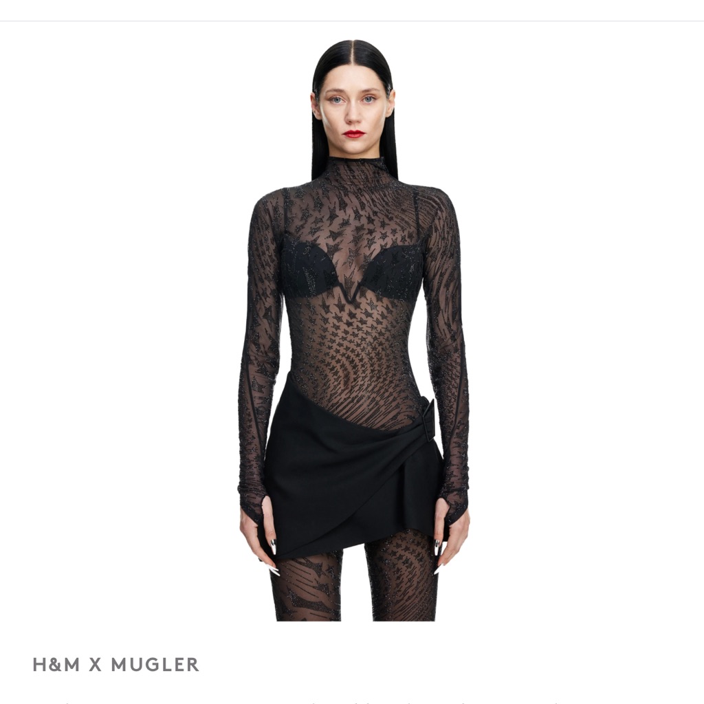 Mugler H&M Rhinestone-Embellished Mesh Top Shirt